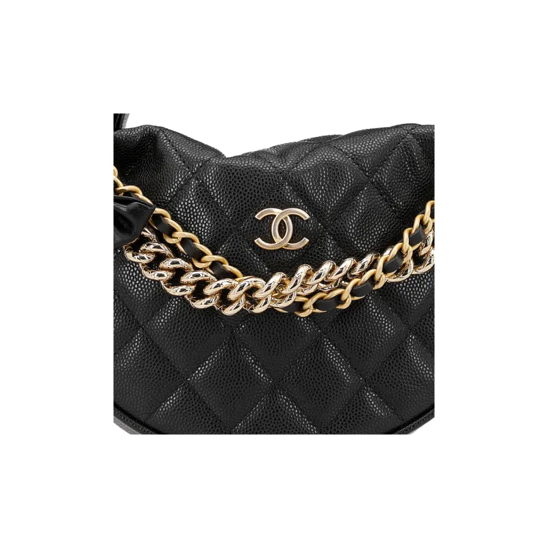 CHANEL Grain Caviar Cow Leather Crescent Bag Clutch Handbag Mini Women's Black-5