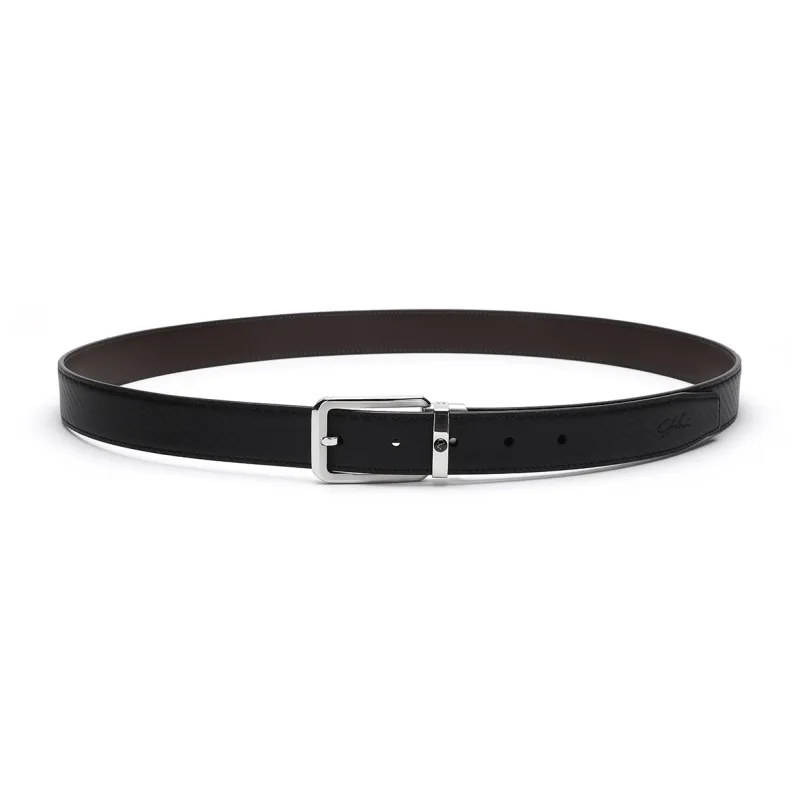 Satchi Sandu Belt Pin Buckle Woven Textured Steel Buckle Cow Split Leather Belt Unisex Black Width 2.9cm-3
