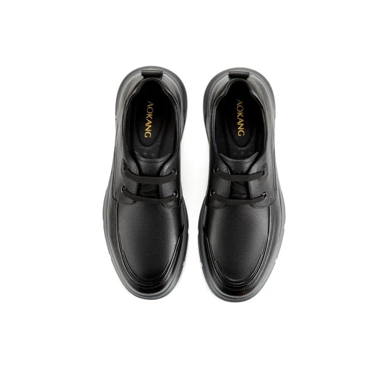 AOKANG Lace Up Soft Leather Shoes Business Casual Shoes Men's Black-4