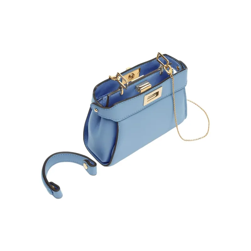 FENDI Peekaboo Lambskin One Shoulder Handbags Nano Women's Blue-3