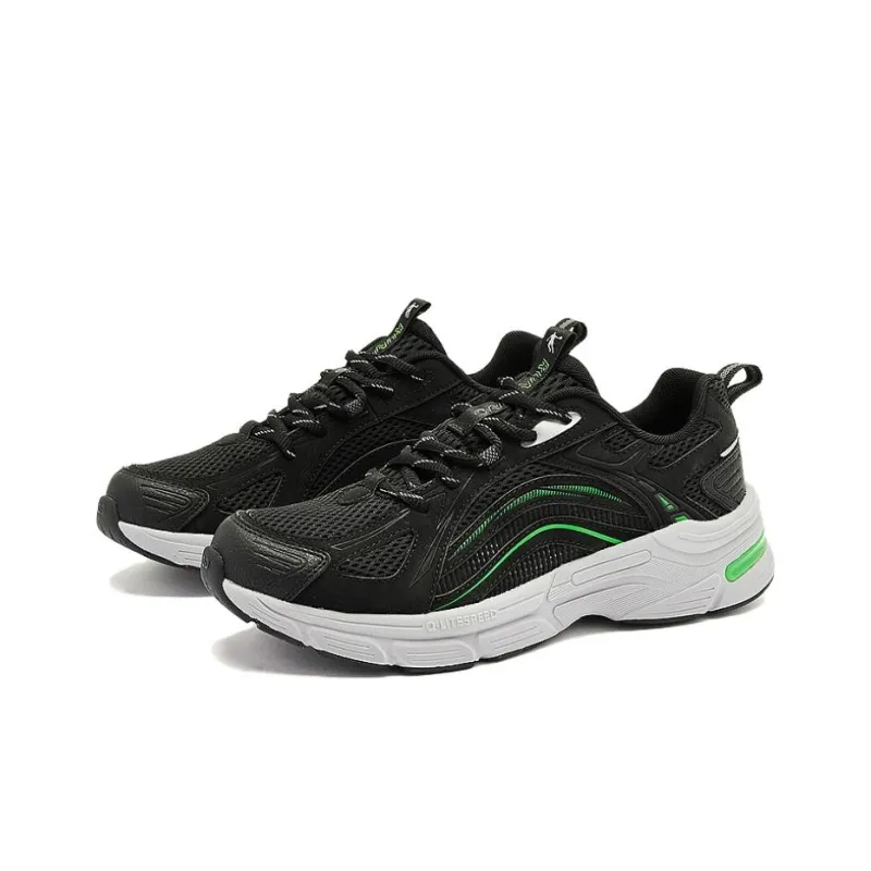 QIAODAN Cushioned Slip Resistant Breathable Lightweight Low Top Casual Running Shoes Men's Black Green-2