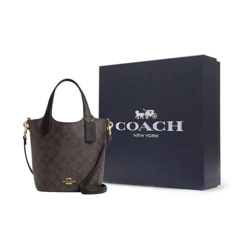 COACH Hanna Iconic Coated Canvas With Smooth Leather Crossbody Bag, Shoulder Bag Trumpets Women's Gold & Brown Black-6