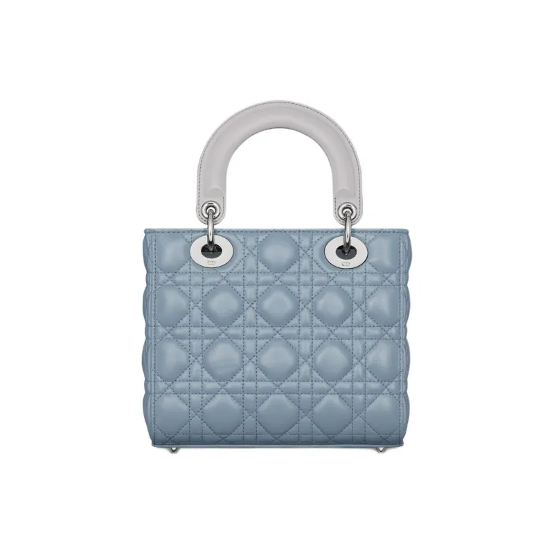 DIOR Lady Dior Leather Shoulder Bag Crossbody Bag Handbag Small Size Women's Gray With Slate Blue Accents-2