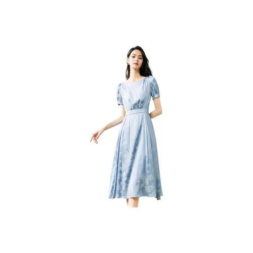 Late White Short-Sleeved Dresses Women's Blue