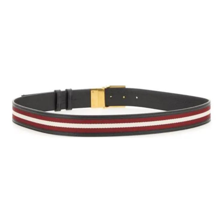 BALLY Stripes Styling Design Leather Belts Men's Brown Width 3.5CM-2