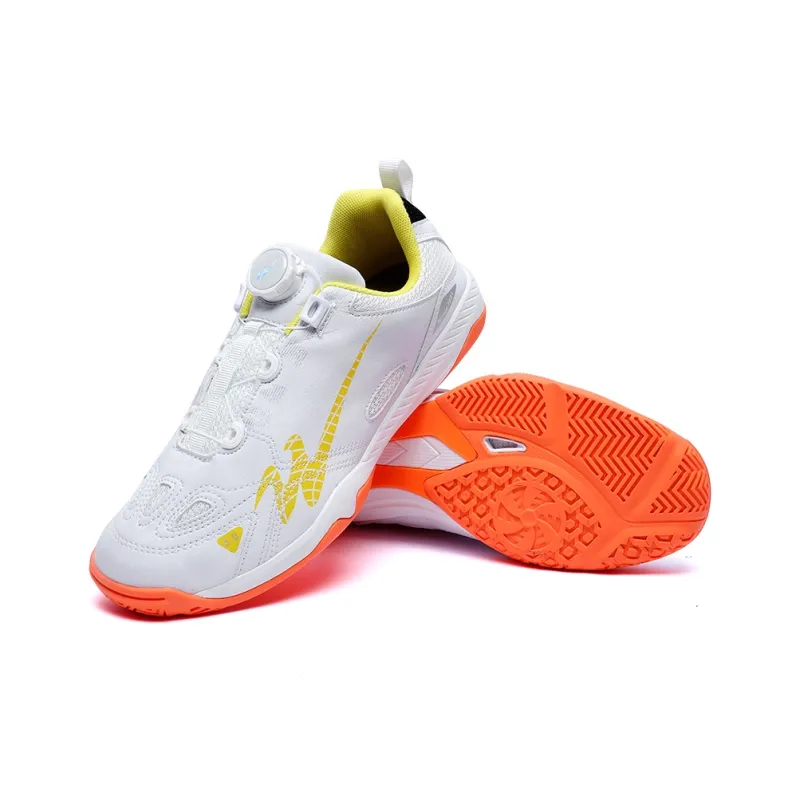 Binary Cushioning Abrasion Resistant Lightweight Slip Resistant Low Top Badminton Shoes Unisex White Yellow-4