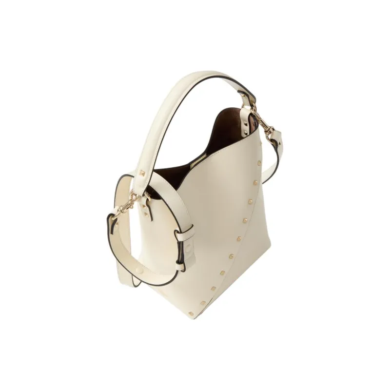 Valentino Rockstud Calfskin Bucket Bag Handbag Shoulder Bag Crossbody Bag Women's Ivory White-4
