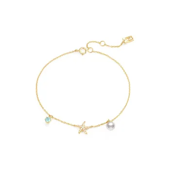 LYNN HAVEN Saltwater Pearl 18K Gold Diamond Bracelet Unisex