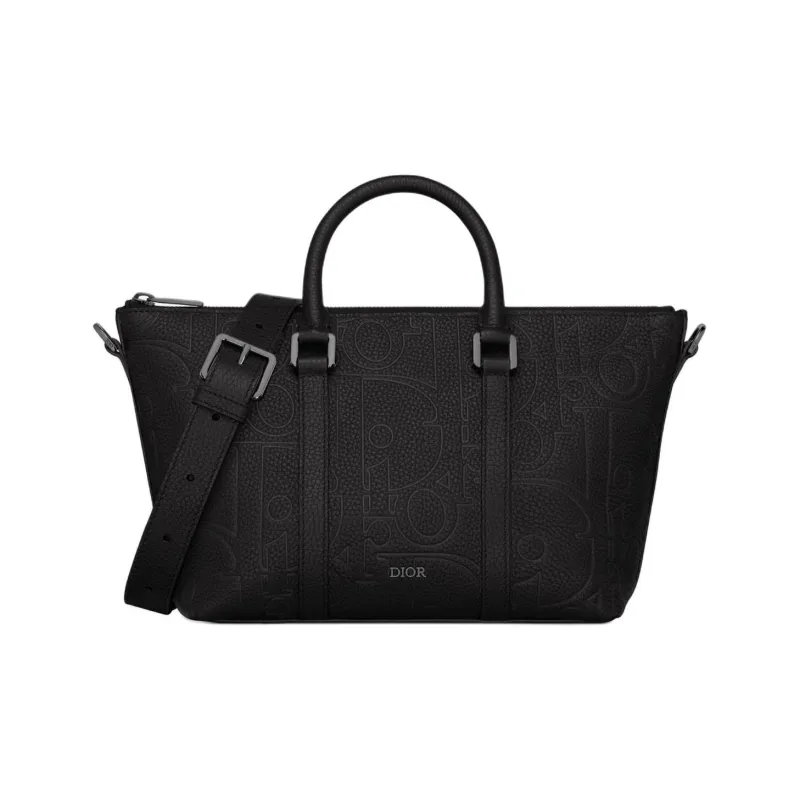 DIOR Gravity Print Effect Grained Cow Leather Handbag Shoulder Bag Crossbody Bag Men's Black-0