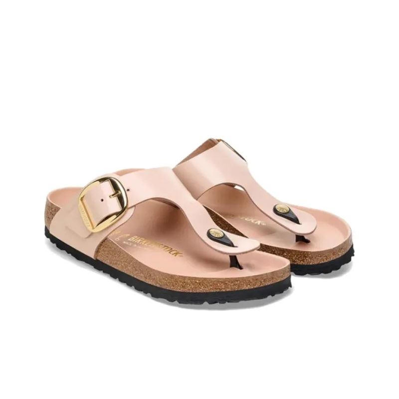 Birkenstock Gizeh Big Buckle Natural Leather Patent Narrow Fit Sandals 'High Shine New Beige'-3