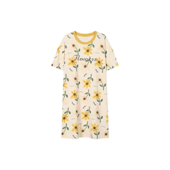 H-YXIANG Nightgown Women's Mustard Yellow