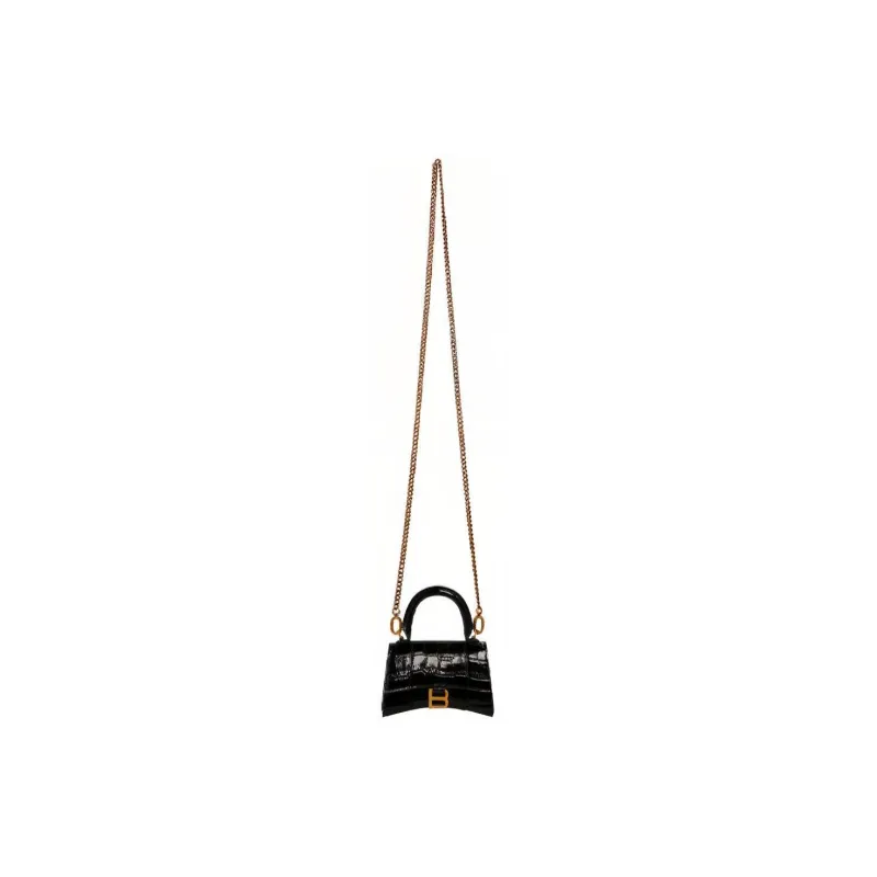 Balenciaga Hourglass Cow Leather Embossed Hourglass Bag Shoulder Bag Handbag Crossbody Bag Mini Women's Black-1