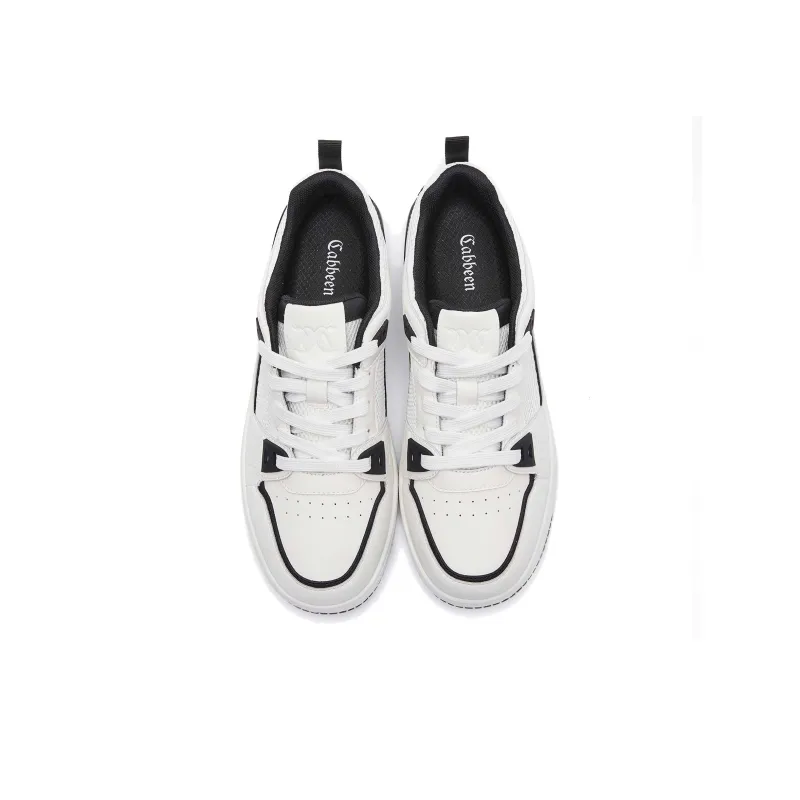 Cabbeen Fashion Classic Lightweight And Breathable Mid-Top Skateboard Shoes Men's Black White-3