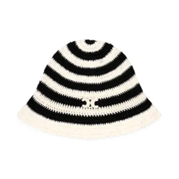 CELINE Triomphe Striped Cloche Beanie In Crocheted Cotton