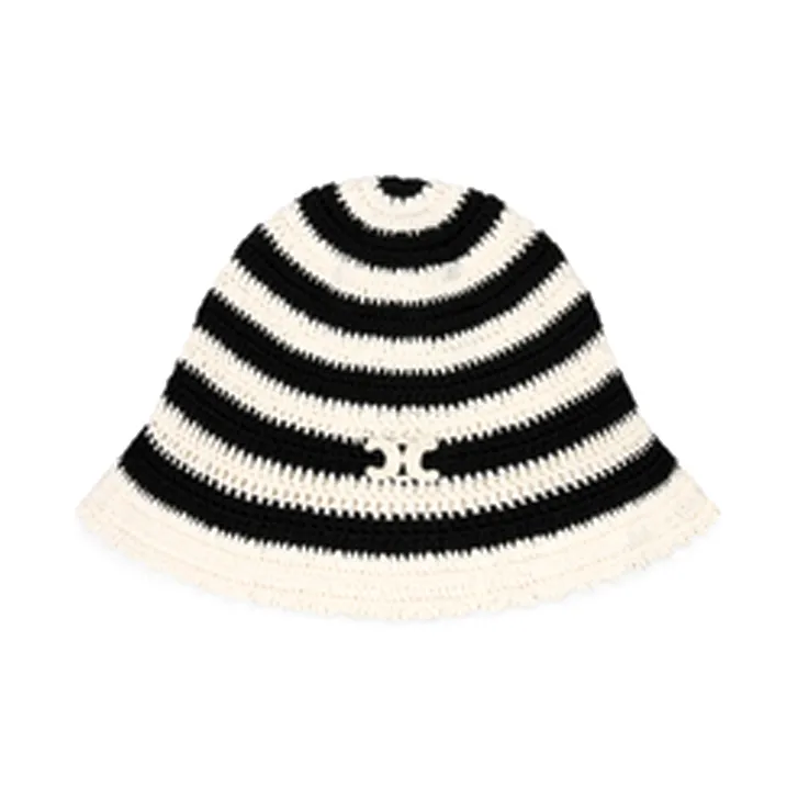 CELINE Triomphe Striped Cloche Beanie In Crocheted Cotton-0