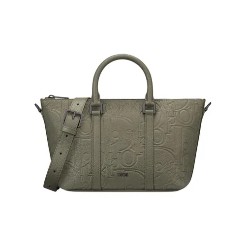 DIOR Gravity Print Effect Grained Cow Leather Handbag Shoulder Bag Crossbody Bag Men's Khaki