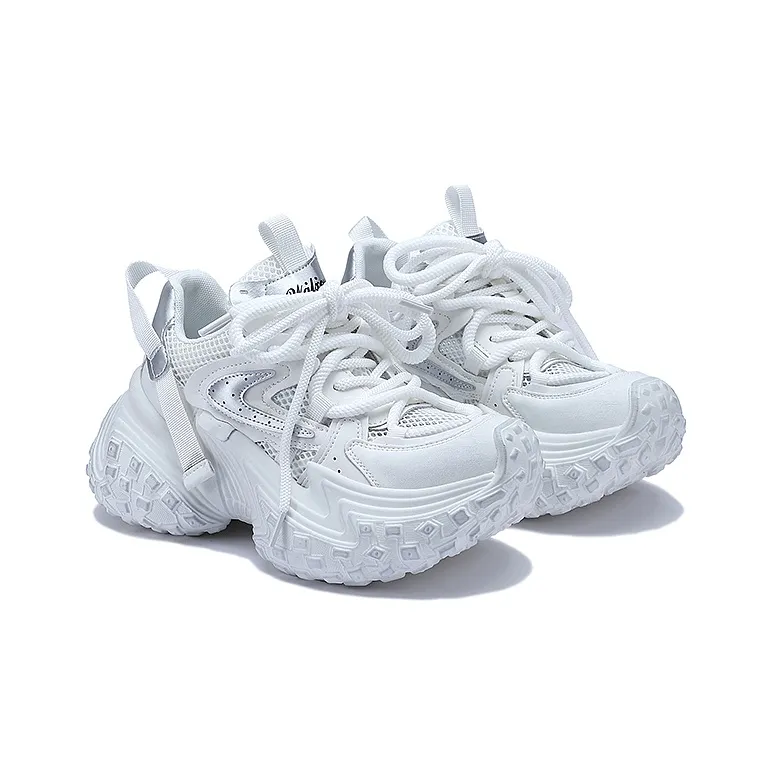 SELAIYA Slip Resistant, Breathable, Height Increasing Low Top Chunky Sneakers Women's White-1