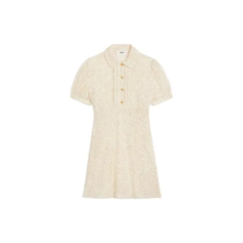 CELINE Short-Sleeved Dresses Women's Beige