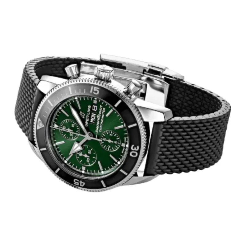 BREITLING Automatic Mechanical Movement Men's Watches Watch 44mm Green Dial Stainless Steel Case Rubber Strap-1