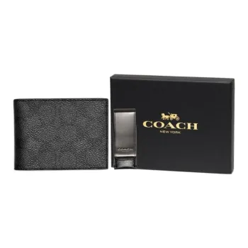 COACH Boxed PVC Money Clip Set With Wallet Mini Men's Black