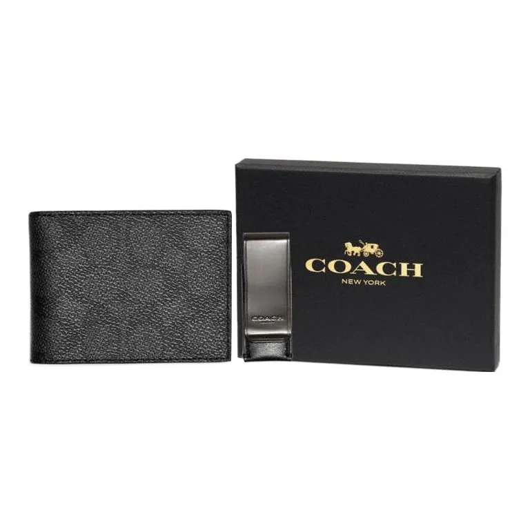 COACH Boxed PVC Money Clip Set With Wallet Mini Men's Black-0