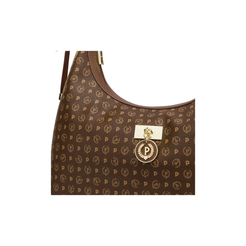 Pollini Calfskin Hobo Bag, Portable Crossbody Bag, Shoulder Bag Women's Brown & Cream-4