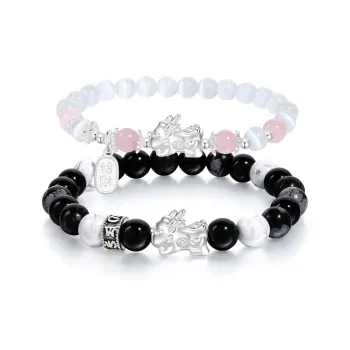 Lao Feng Xiang S999 Silver Beaded Bracelet Pair Unisex