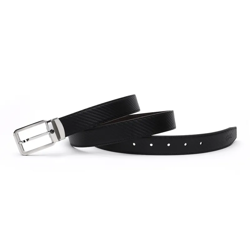 Satchi Sandu Belt Pin Buckle Woven Textured Steel Buckle Cow Split Leather Belt Unisex Black Width 2.9cm-2