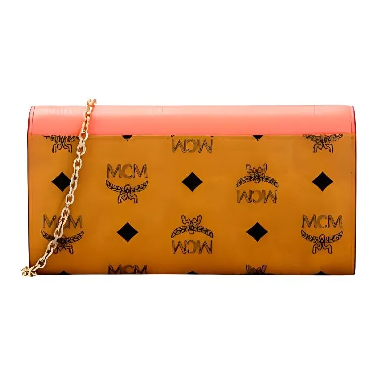 MCM Patricia Visetos PVC With Cow Leather Chain Wallet, Shoulder Bag, Crossbody Bag Tubas Women's Brown Orange-3