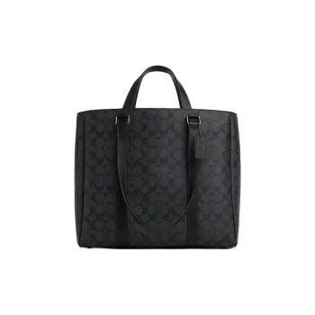 COACH Hudson Canvas With Leather One Shoulder Handbag Large Size Men's Charcoal Black & Black