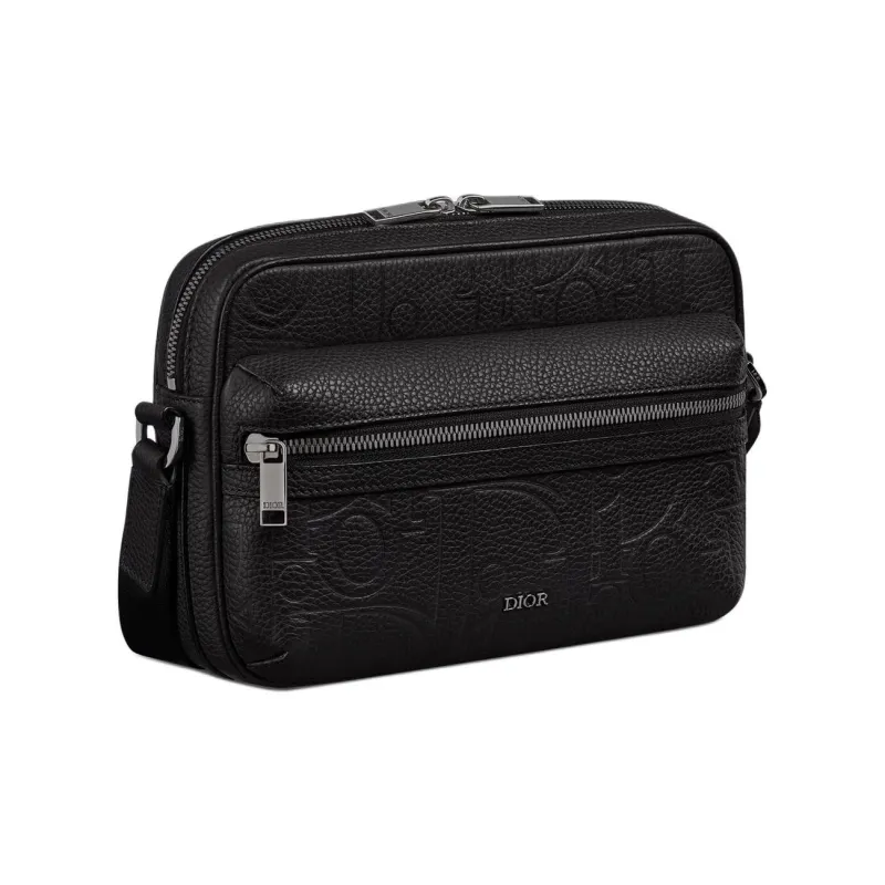 DIOR Leather Patchwork Grained Calfskin Messenger Bag Shoulder Bag Crossbody Bag Men's Black-2