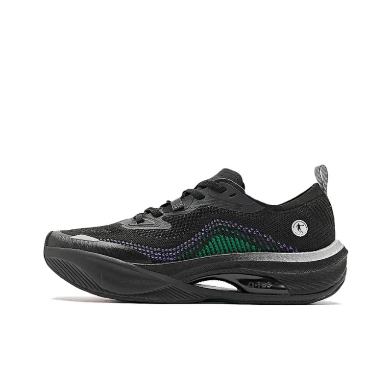 QIAODAN Anti Slip Wear Resistant Low Top Running Shoes Men's Black Silver-0