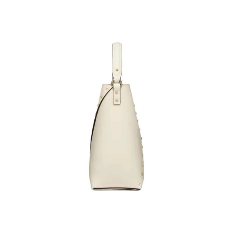 Valentino Rockstud Calfskin Bucket Bag Handbag Shoulder Bag Crossbody Bag Women's Ivory White-3