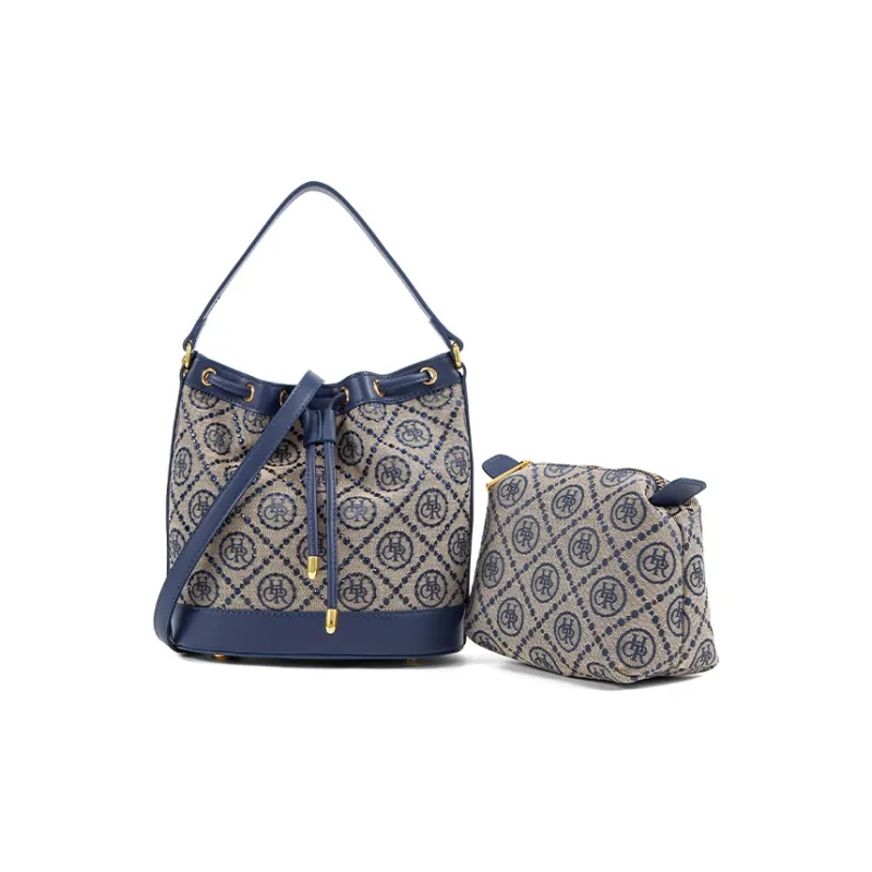 CHRISBELLA Fabric, Synthetic Leather One Shoulder Handbag Medium Size Women's Blue-1