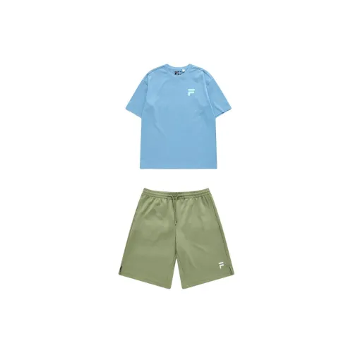 FILA FUSION TOKYO STUDIO Casual Sportswear Unisex Set Light Beige Tops+Luxurious Green Shorts