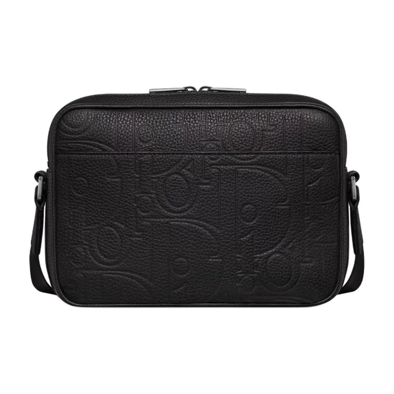 DIOR Leather Patchwork Grained Calfskin Messenger Bag Shoulder Bag Crossbody Bag Men's Black-3