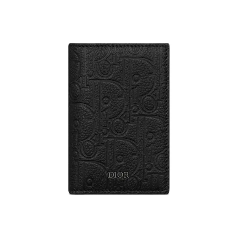 DIOR Gravity Print Smooth Cow Leather Card Holder Men's Black-0