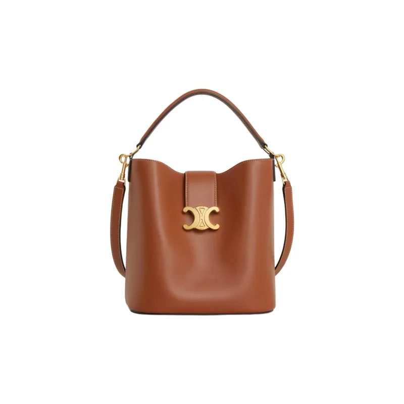 CELINE Calfskin Shoulder Bag Crossbody Bag Handbag Medium Size Women's Tan Brown-0