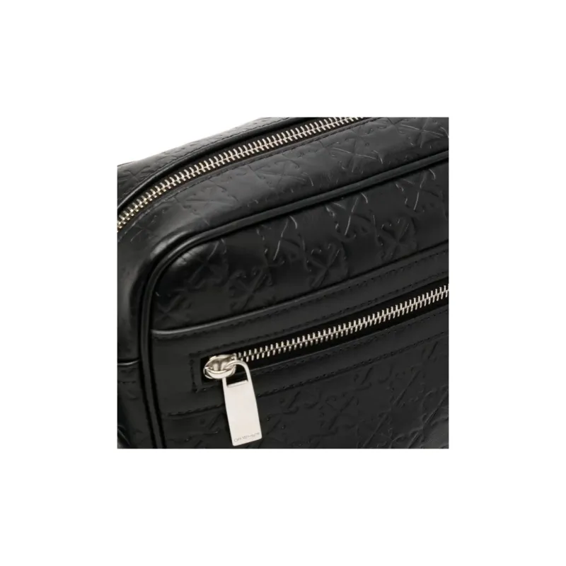 OFF WHITE Leather Messenger Bag, Shoulder Bag, Crossbody Bag Men's Black-2
