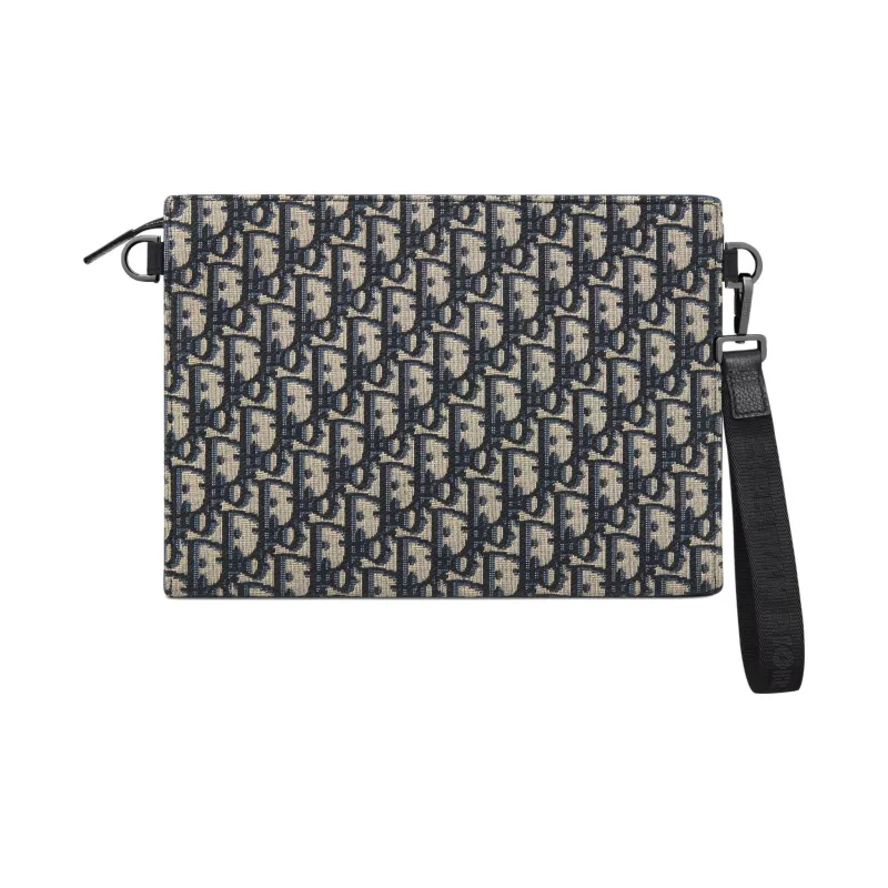 DIOR Jacquard Fabric Clutch Men's Beige & Black-2