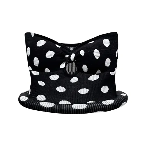 ANNAKIKI Strapless Tops Women's Black Background With White Dots