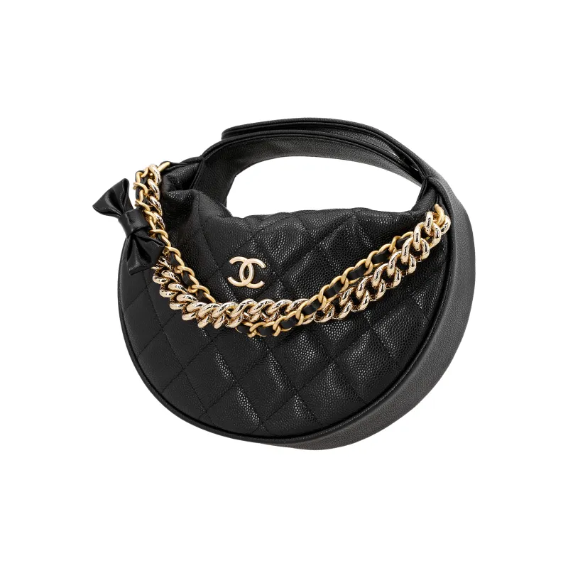 CHANEL Grain Caviar Cow Leather Crescent Bag Clutch Handbag Mini Women's Black-1