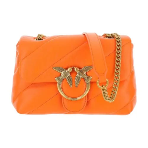 PINKO Puff Sheepskin Flying Bird Bag Swan Bag Shoulder Bag Crossbody Bag Small Size Women's Orange