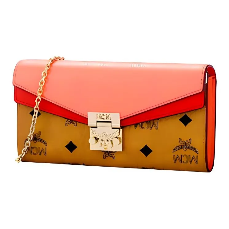 MCM Patricia Visetos PVC With Cow Leather Chain Wallet, Shoulder Bag, Crossbody Bag Tubas Women's Brown Orange-1