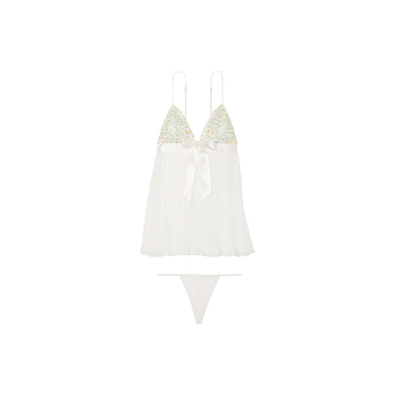 Victoria's Secret VERY SEXY Daisy ChainEmbroidery PleatedBabydollSet Underwear Set Women's-0
