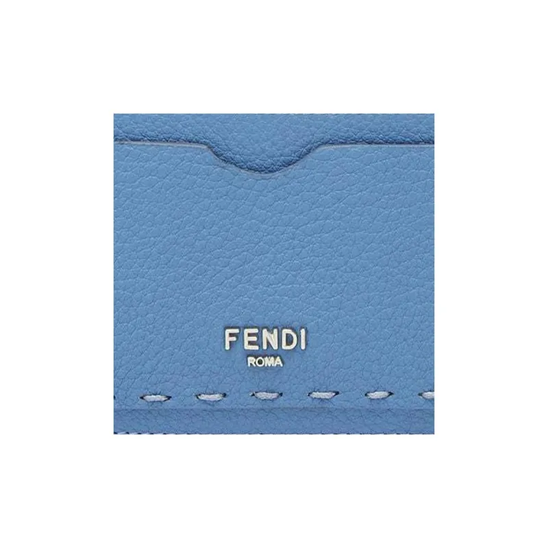 FENDI Peekaboo Cow Leather Card Holder Women's Light Blue-3