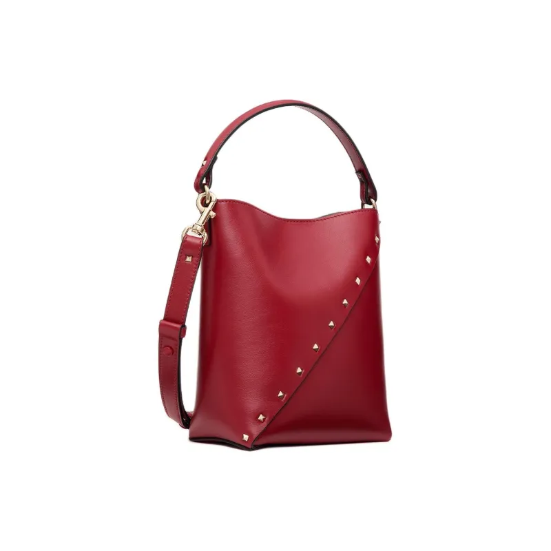 Valentino Rockstud Calfskin Bucket Bag, Handbag, Shoulder Bag, Crossbody Bag Women's Red-1