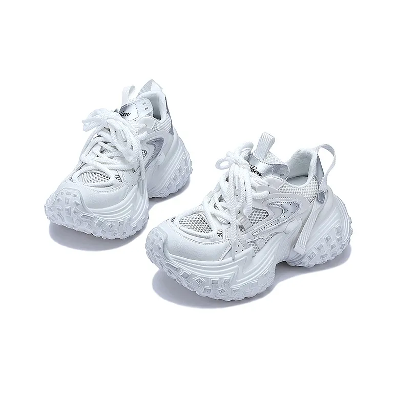 SELAIYA Slip Resistant, Breathable, Height Increasing Low Top Chunky Sneakers Women's White-2