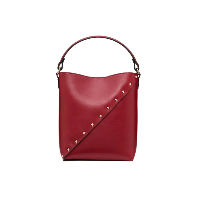 Valentino Rockstud Calfskin Bucket Bag, Handbag, Shoulder Bag, Crossbody Bag Women's Red-2