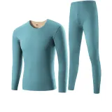 Long-Sleeved Top+Pants Set (Blue) Thermal Fleece Lining/Seamless Cut/Inner Mulberry Silk